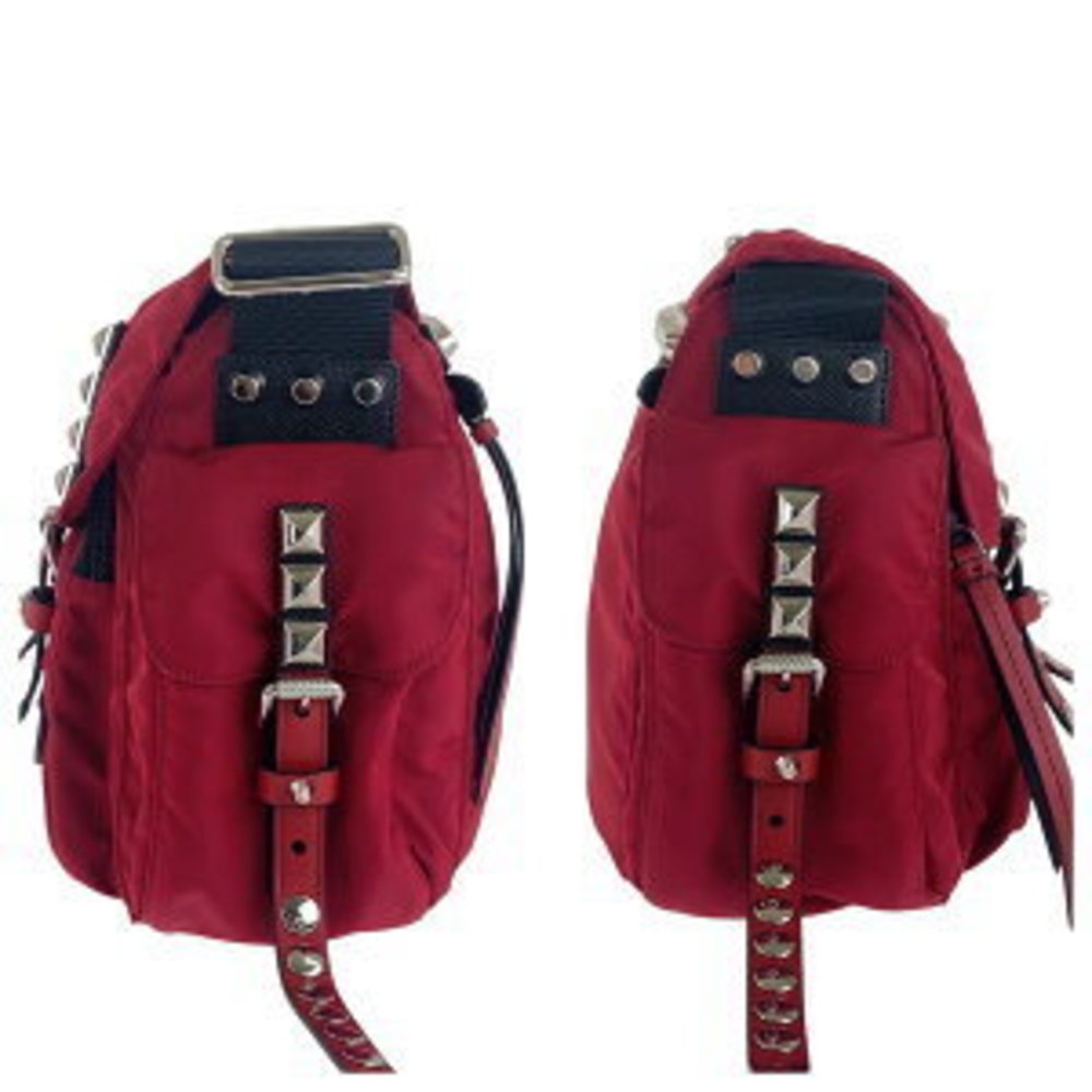 Prada Black Nylon Triangular Tessuto Red Studs Cr… - image 5